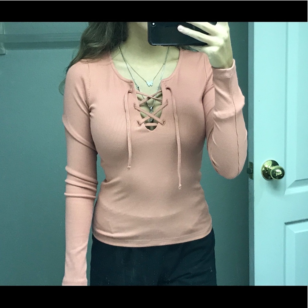 Long sleeve pink cross cross top